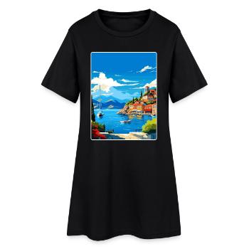Parga Greece Travel Poster Souvenir Postcard Paint - Women’s T-Shirt Dress - black - Front