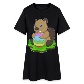 Oeuf de Pâques Castor - Robe T-shirt Femme - noir - Devant