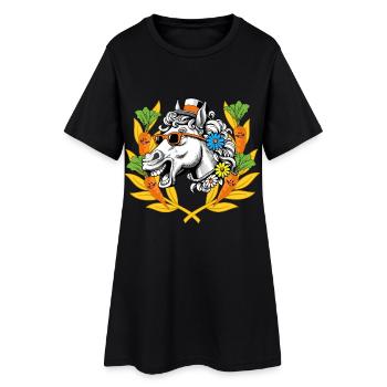 Pferd Pferdekopf Pferde Sieger Siegen Lorbeerkranz - Frauen T-Shirt-Kleid - Schwarz - Vorne