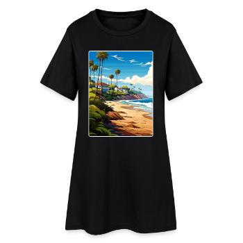 Malibu Californie Voyage Affiche Peinture Souvenir WPA - Robe T-shirt Femme - noir - Devant