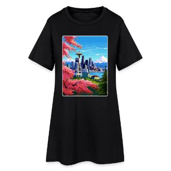 Seattle Washington DC Travel Poster Souvenir WPA - Women’s T-Shirt Dress - black - Front