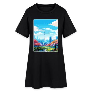 Seoul South Korea Travel Poster Souvenir Paint WPA - Women’s T-Shirt Dress - black - Front