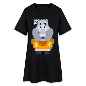 Nilpferd Auto - Frauen T-Shirt-Kleid - Schwarz - Vorne