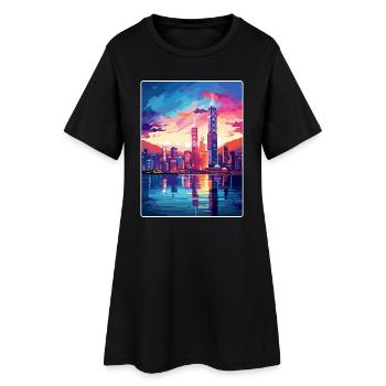 Hong Kong Chine Voyage Affiche Souvenir Peinture WPA - Robe T-shirt Femme - noir - Devant