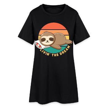 Funny Happy Lazy Sleeping Sloth Livin' the Dream - Women’s T-Shirt Dress - black - Front