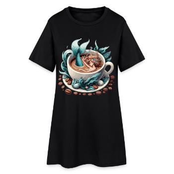 Mermaid Mermaid Bathes in Coffee Gift - Women’s T-Shirt Dress - black - Front