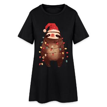 Drôle paresseux fée lumières arbre de Noël - Robe T-shirt Femme - noir - Devant