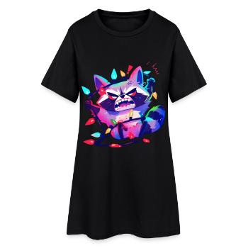 Fée lumières drôle raton laveur arbre de Noël - Robe T-shirt Femme - noir - Devant