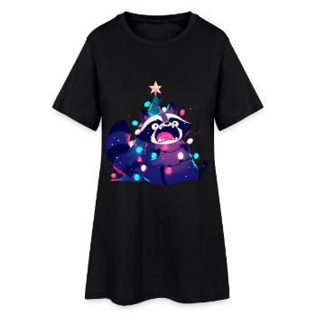 Fairy Lights Funny Raccoon Christmas - Women’s T-Shirt Dress - black - Front