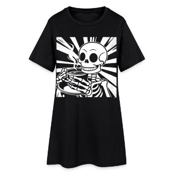 Skeleton drinking coffee - Women’s T-Shirt Dress - black - Front