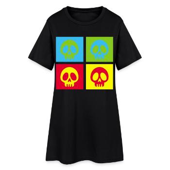 Pop-Art-Manga-Totenkopf - Frauen T-Shirt-Kleid - Schwarz - Vorne