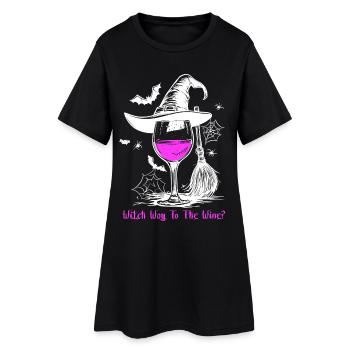 Weinglas Hexe Wein Halloween Weintrinker Geschenk - Frauen T-Shirt-Kleid - Schwarz - Vorne