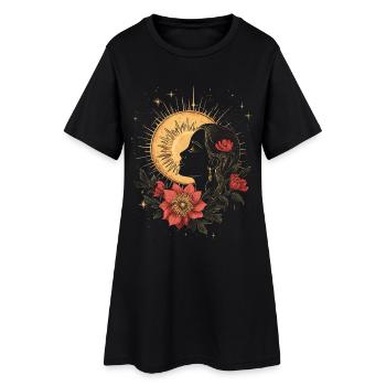 Bohemian Boho Sun Flowers Blossoms Woman Gift - Women’s T-Shirt Dress - black - Front
