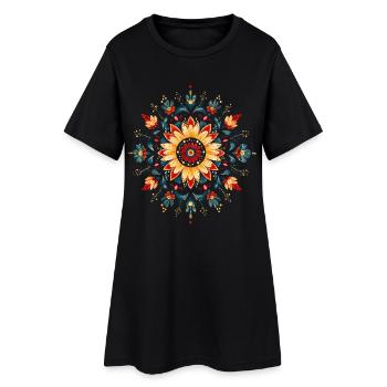 Bohemian Boho Mandala Blumen Blüten Frau Geschenk - Frauen T-Shirt-Kleid - Schwarz - Vorne
