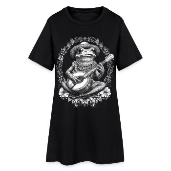 Grenouille avec Guitare Banjo Fleurs Cottagecore Naturel - Robe T-shirt Femme - noir - Devant
