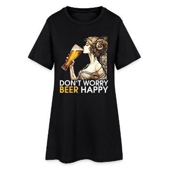 Frau trinkt Bier glücklich Geschenk - Frauen T-Shirt-Kleid - Schwarz - Vorne