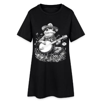 Cottagecore Banjo Floral Grenouille avec Guitare Naturelle - Robe T-shirt Femme - noir - Devant