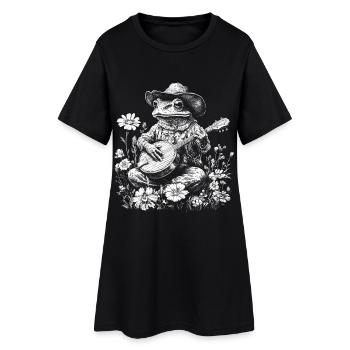 Cottagecore Nature Grenouille avec Guitare Banjo Fleurs - Robe T-shirt Femme - noir - Devant