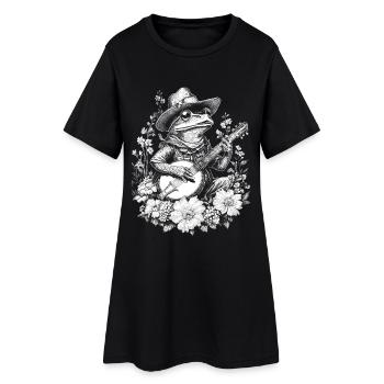 Cottagecore grenouille avec guitare Nature Banjo fleurs - Robe T-shirt Femme - noir - Devant