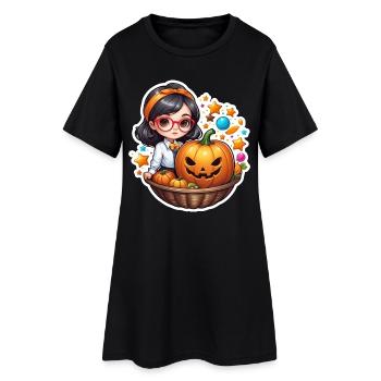 Mädchen zu Halloween Kürbis-Körbchen - Frauen T-Shirt-Kleid - Schwarz - Vorne