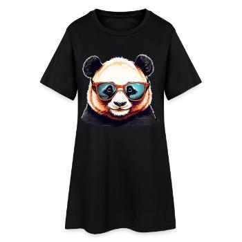 Tête de panda décontractée avec lunettes de soleil - Robe T-shirt Femme - noir - Devant