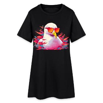 Pinke Möwe mit Sonnenbrille - Frauen T-Shirt-Kleid - Schwarz - Vorne
