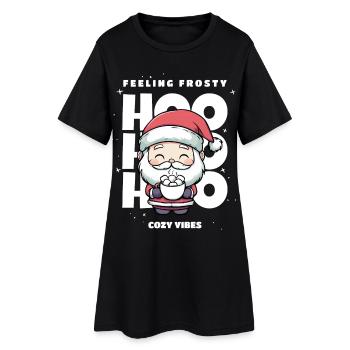 Weihnachten Pullover - Weihnachtsmann, Geschenk - Frauen T-Shirt-Kleid - Schwarz - Vorne