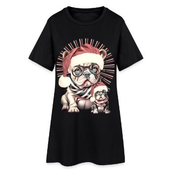 Weihnachts Bulldogge Duo - Frauen T-Shirt-Kleid - Schwarz - Vorne