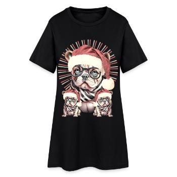 Weihnachtsbulldog mit Brille - Frauen T-Shirt-Kleid - Schwarz - Vorne