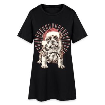 Weihnachtsbulldogge mit Santa-Hut - Frauen T-Shirt-Kleid - Schwarz - Vorne