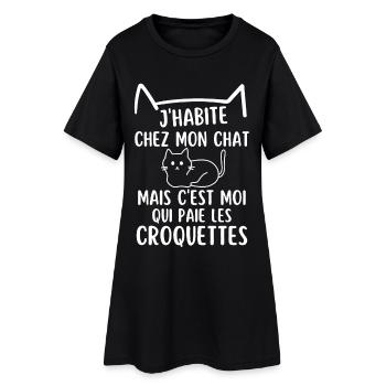 J habite chez mon chat mignon chat chaton doux - Robe T-shirt Femme - noir - Devant