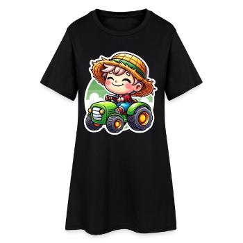 Petit garçon au chapeau de paille conduisant un tracteur vert - Robe T-shirt Femme - noir - Devant