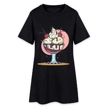 Eiscreme Grafik - Frauen T-Shirt-Kleid - Schwarz - Vorne