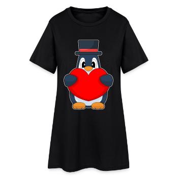 Pingouin Marié Coeur Mariage - Robe T-shirt Femme - noir - Devant