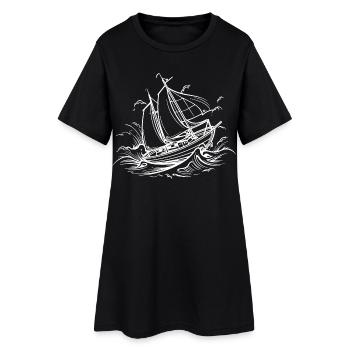 Sailing Ship Drawing - Women’s T-Shirt Dress - black - Front