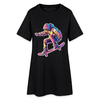 Retro Skateboarder - Frauen T-Shirt-Kleid - Schwarz - Vorne