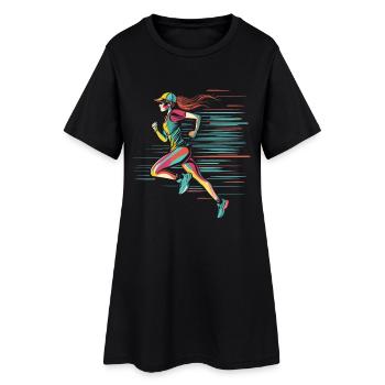 Läuferin Comic Look - Frauen T-Shirt-Kleid - Schwarz - Vorne