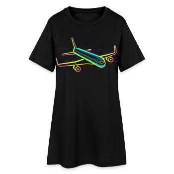 Retro Airplane Graphic - Women’s T-Shirt Dress - black - Front