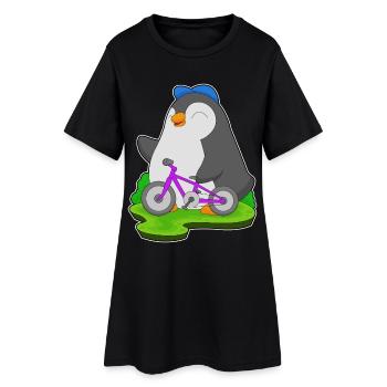 Pinguin Fahrrad - Frauen T-Shirt-Kleid - Schwarz - Vorne