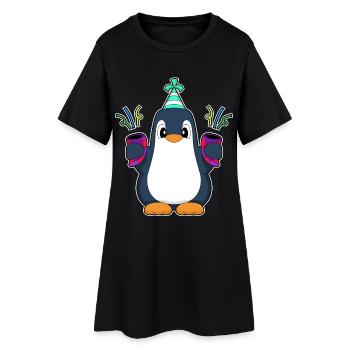 Pingouin Anniversaire Confettis - Robe T-shirt Femme - noir - Devant
