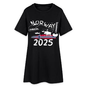 Norwegen 2025 Leng mit Bergen und Elch Angeln - Frauen T-Shirt-Kleid - Schwarz - Vorne