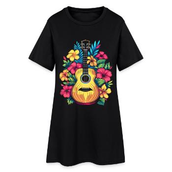 Ukulélé Look Bande Dessinée - Robe T-shirt Femme - noir - Devant