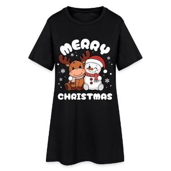 Joyeux Noël Renne & Bonhomme de neige - Robe T-shirt Femme - noir - Devant
