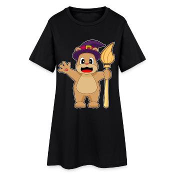 Bear Witch Broom - Women’s T-Shirt Dress - black - Front