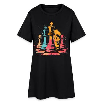 Schachfiguren Retrowave - Frauen T-Shirt-Kleid - Schwarz - Vorne