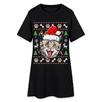 Pull Moche De Noel Chat Humour Noël Cadeau Drôle - Robe T-shirt Femme - noir - Devant