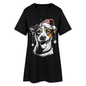 Jack Russell Terrier avec chapeau de Père Noël et étoile - Robe T-shirt Femme - noir - Devant