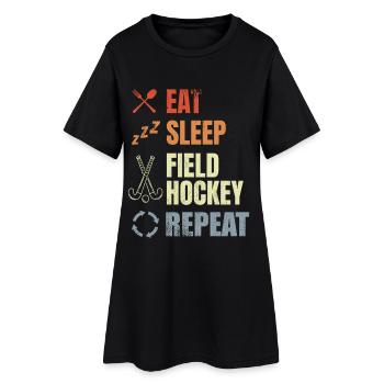 Essen Schlafen Feldhockey Wiederholen - Frauen T-Shirt-Kleid - Schwarz - Vorne