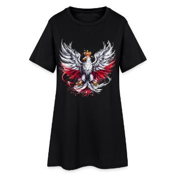Pologne Polska Polonais Rouge Blanc Aigle Couronne Dorée - Robe T-shirt Femme - noir - Devant