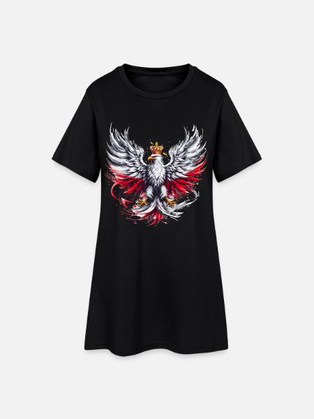 Pologne Polska Polonais Rouge Blanc Aigle Couronne Dorée - Robe T-shirt Femme - noir